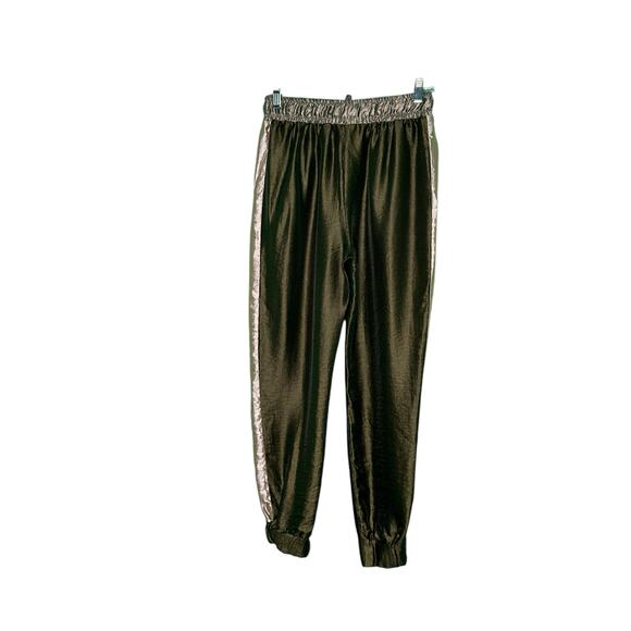 Zara gold green satin effect pull on cuffed pants size Small - Picture 7 of 13